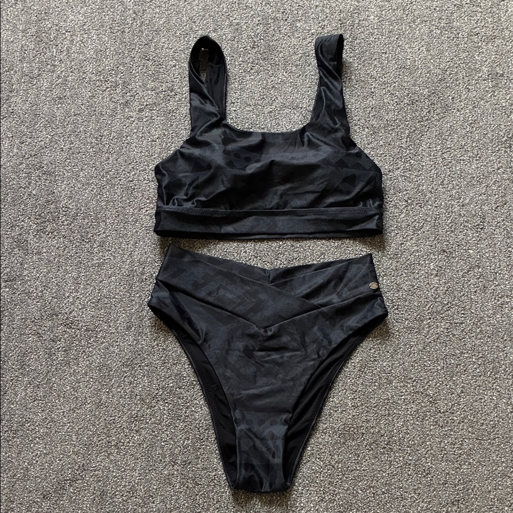 ZYIA Black Printed High-Waist Bikini Set - Women's Swim